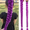 Purple long synthetic braided ponytail for kids girls shown in a vertical display.