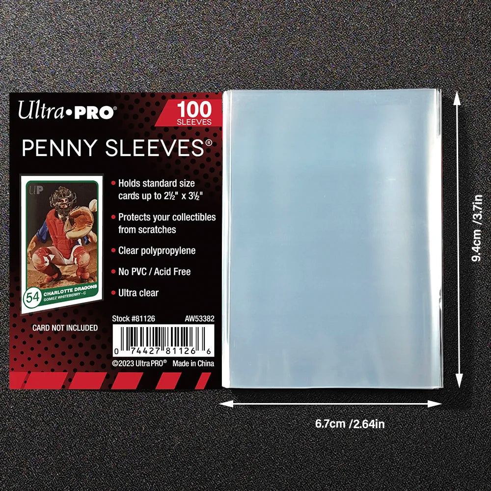 A package of 100 Ultra Pro clear penny sleeves for protecting cards and collectibles.