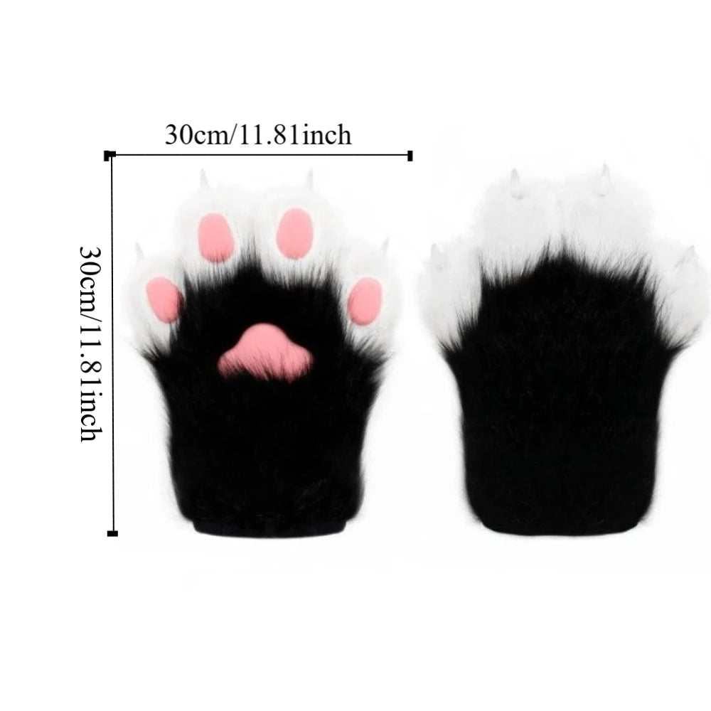 Pair of black and white cartoon animal paw prints with pink pads, measuring 30cm long.