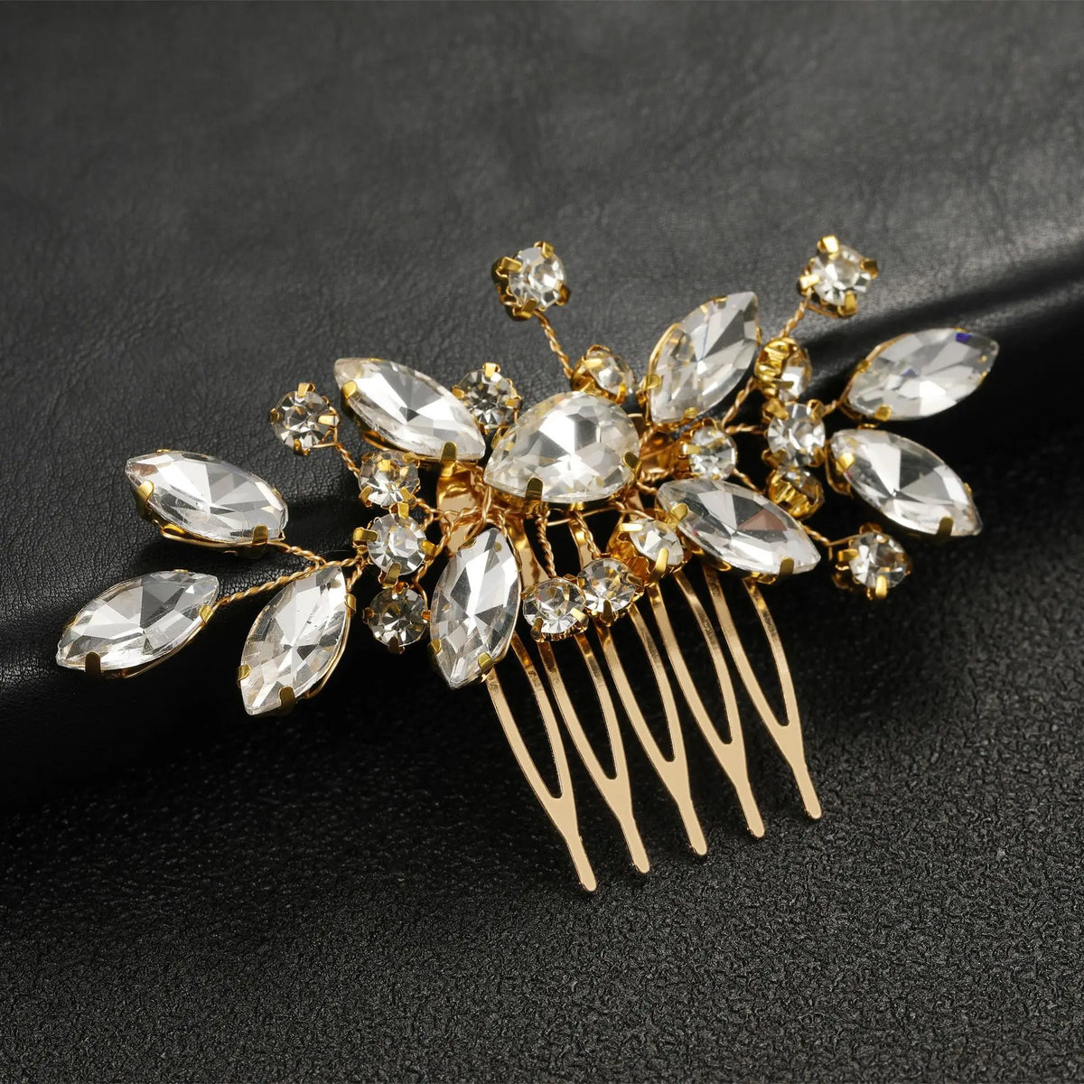 Peigne pour cheveux de mariée en cristal d'or avec délicates pointes dorées