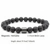 A bracelet made of Magnetic Hematite and 8mm Lava stones, measuring about 19.5cm long.