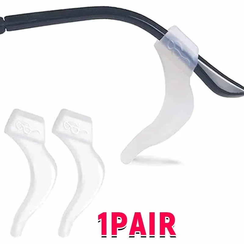 A pair of clear silicone anti-slip ear hooks for eyewear