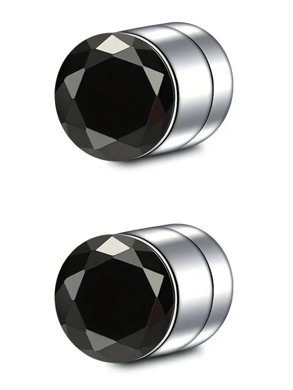 A pair of magnetic nose stud earrings made of stainless steel with cubic zirconia stones.