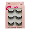 A box of 3 pairs of soft natural reusable mink strip eyelashes for eyes.
