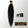 A bundle of black pre-stretched Kanekalon braiding hair extensions with a decorative top.