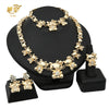 A set of 18K gold heart crystal jewelry for wedding and party, displayed on a black stand.