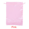 Pink satin wig storage bag with a drawstring closure
