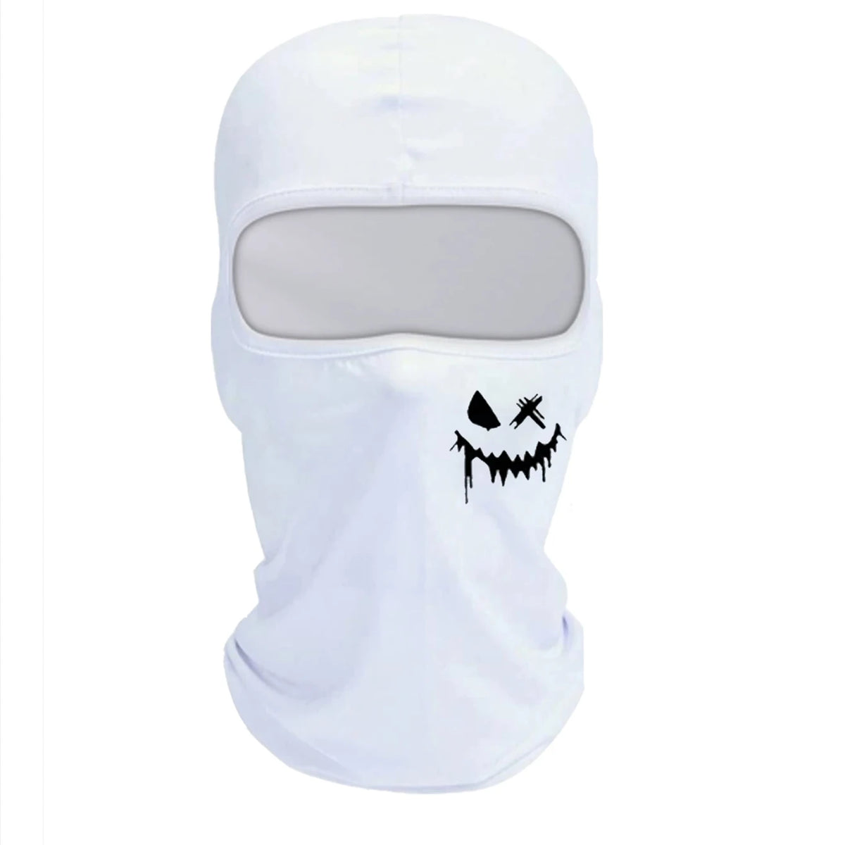 Balaclava de malla blanca transpirable con diseño de calavera y tibias cruzadas negras