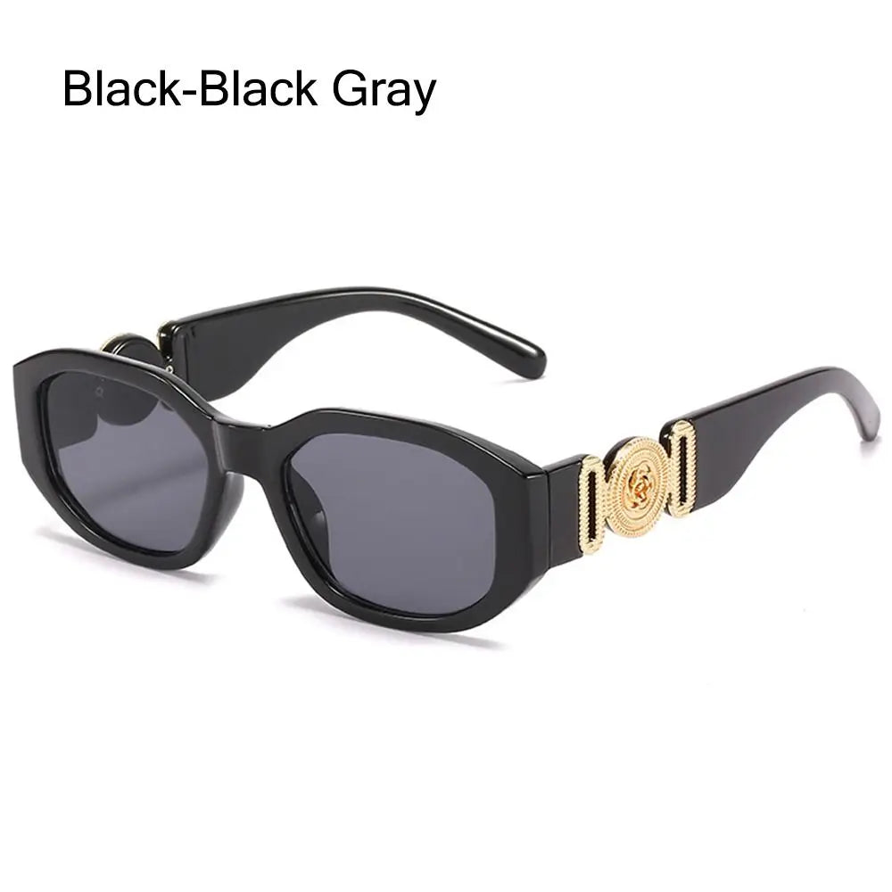 Black-Black Gray sunglasses with rose metal detail and gold accents