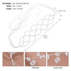 A transparent pearl hair net headband is shown with copper wire and acrylic crystals.
