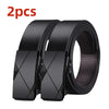 Two black men's automatic buckle casual belts shown side by side.