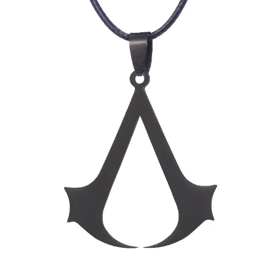 A black stainless steel pendant necklace shaped like an inverted triangle or delta.