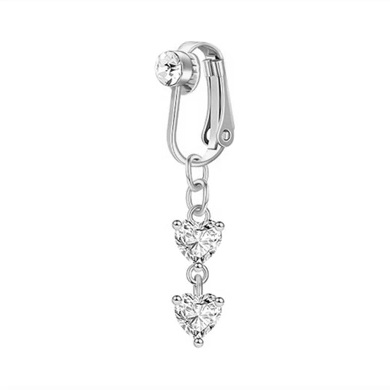 Silver fashion belly button rings with a bail and two heart-shaped charms