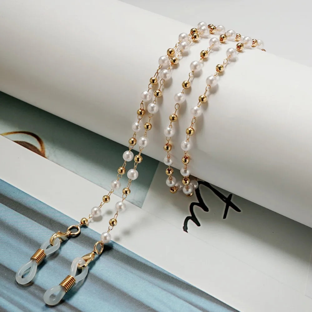 Collares para gafas elegantes de perlas y cuentas con cadenas doradas y charms de plástico transparente