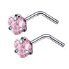 Par de pendientes en forma de L de acero inoxidable con piedras de circonita rosa cubicada