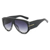 Black retro oval sunglasses with dark tinted lenses and gold accents