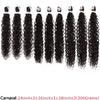 A bundle of long curly hair extensions in black, packaged for sale.