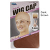 Packaging for a Dark brown Deluxe Wig Cap featuring a model and two pieces of net.