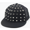 Black flat hat baseball cap adorned with silver rivets and studs