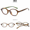 A pair of round brown-tinted computer glasses shown from the front and back.