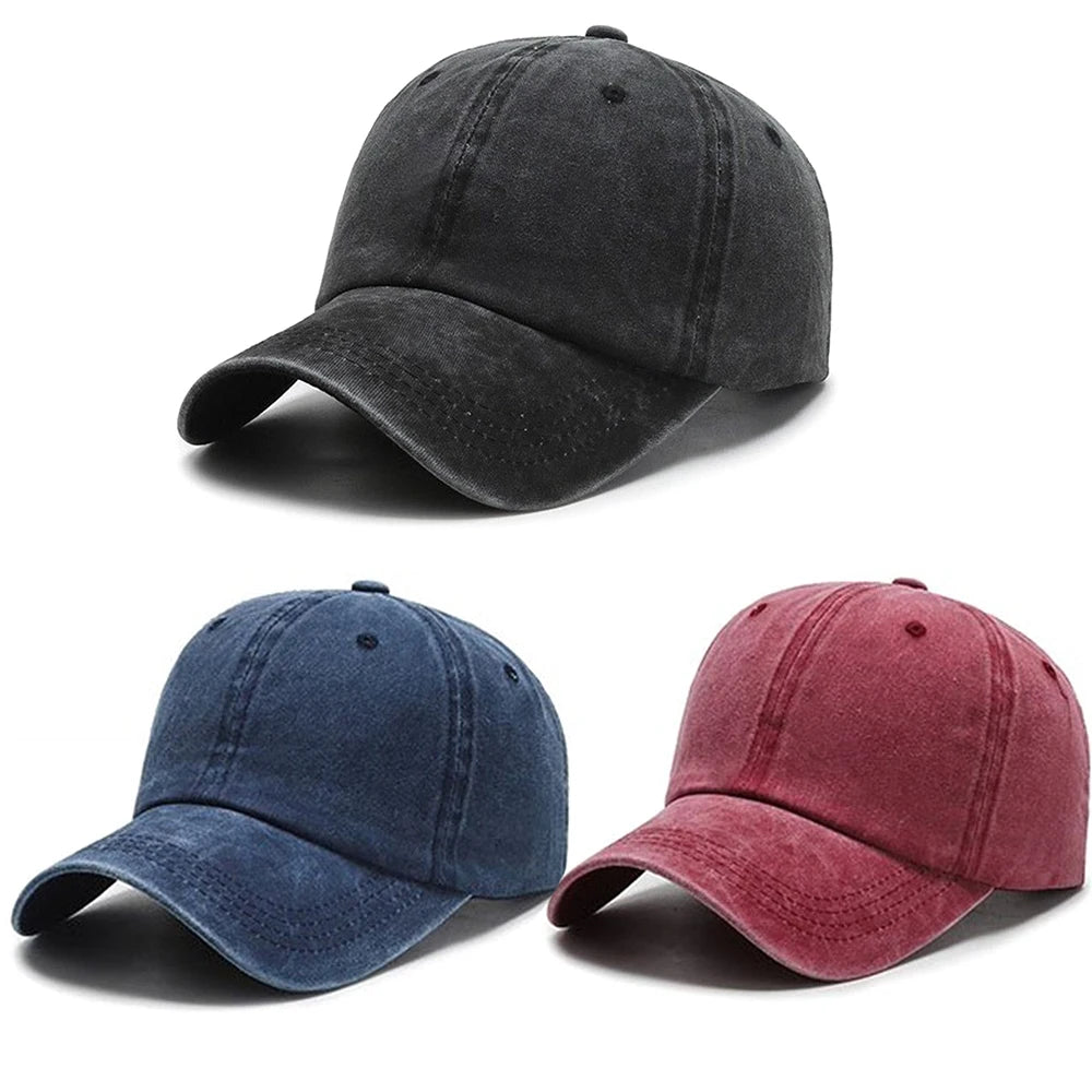 Two casual baseball caps in black and maroon colors shown from the side.