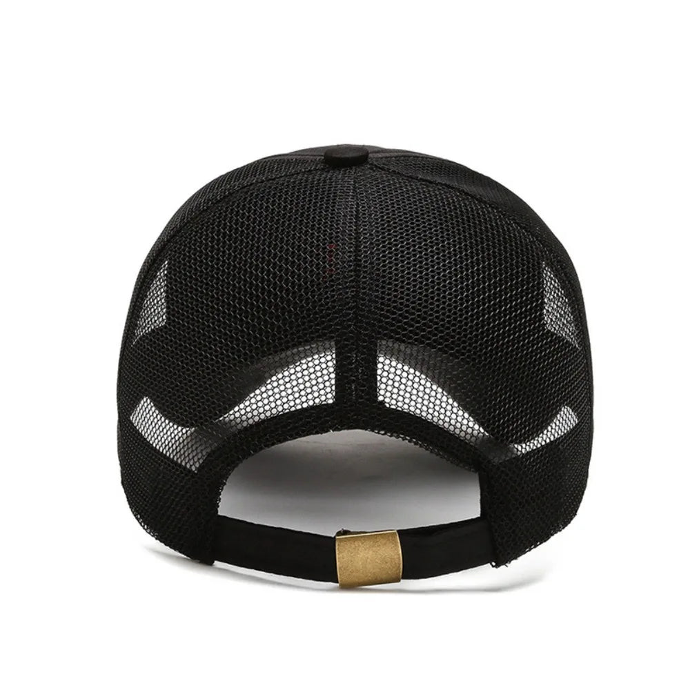 Black mesh sun visor cap with a gold accent band shown against a white background.