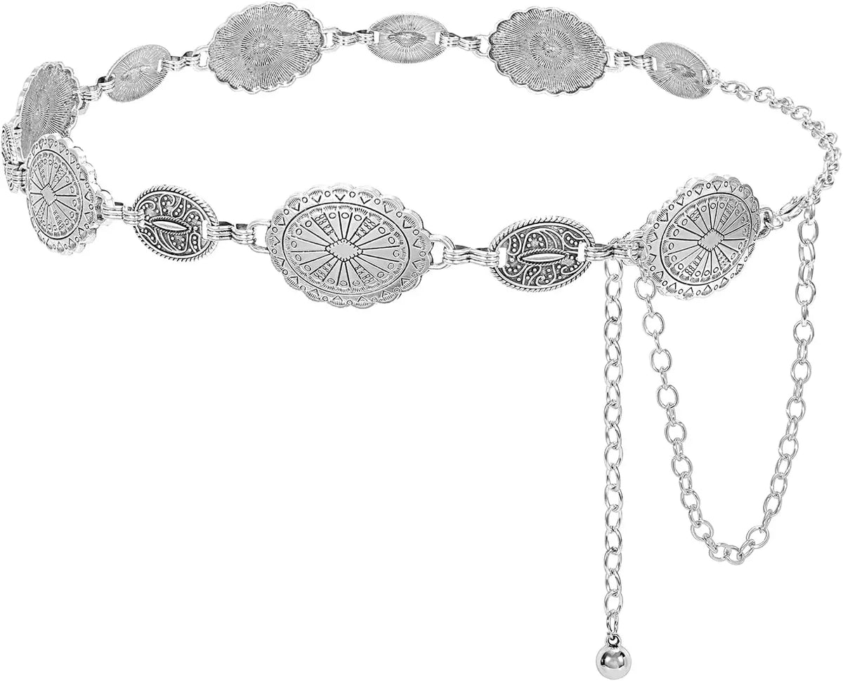 Ceinture à chaîne en métal argenté de style western
