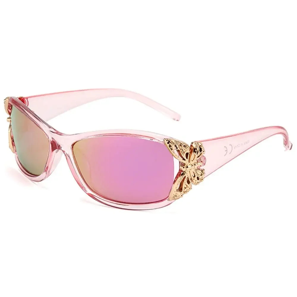 Pink vintage butterfly wrap sunglasses with gold accents