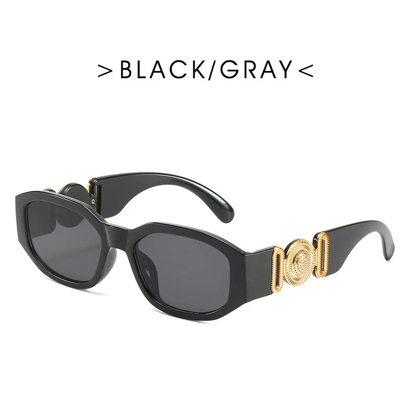 Schwarz- und grau getönte Vintage-Luxusscheiben-Sonnenbrille mit goldenen Akzenten