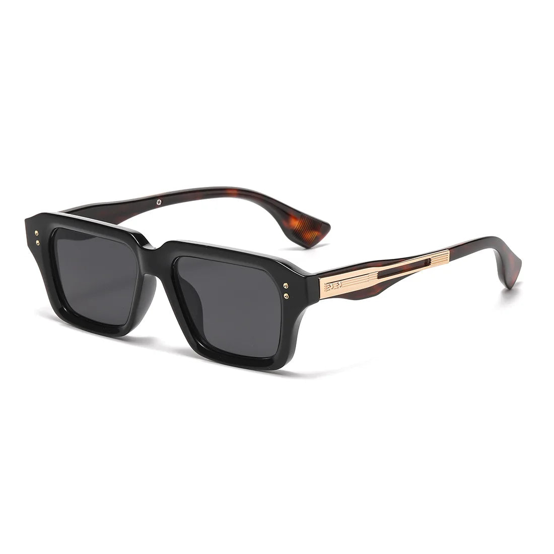Braunrahmen Retro-rechteckige Metallsonnenbrille mit dunklen Linsen