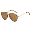 Gold-framed aviator style sunglasses with brown tinted lenses