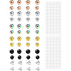 A collection of replacement fake eyebrow and lip labret studs in various colors and styles.