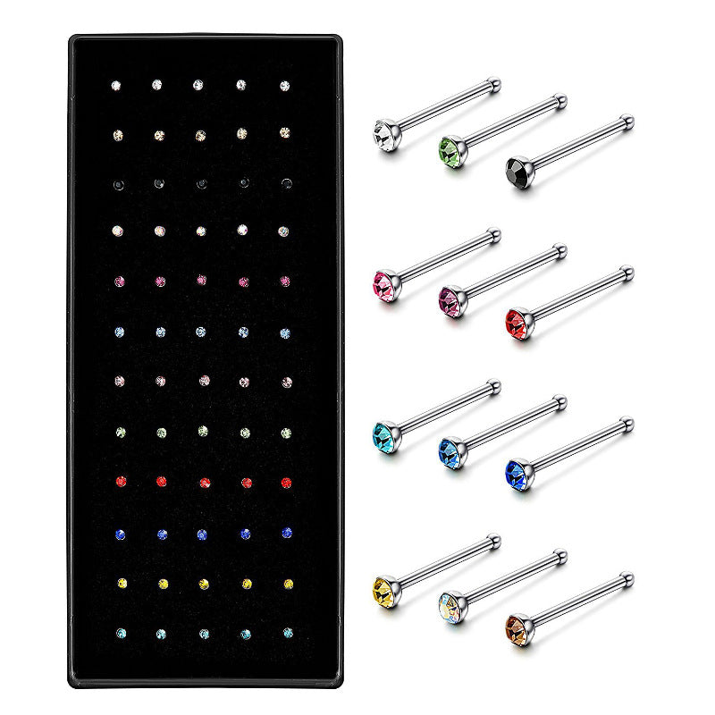 A set of fashion crystal stainless steel nose stud piercing jewelry in various colors and styles.