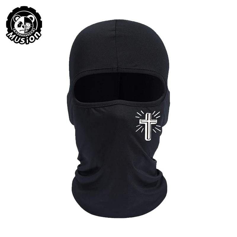Balaclava de malla negra transpirable para actividades al aire libre y ciclismo