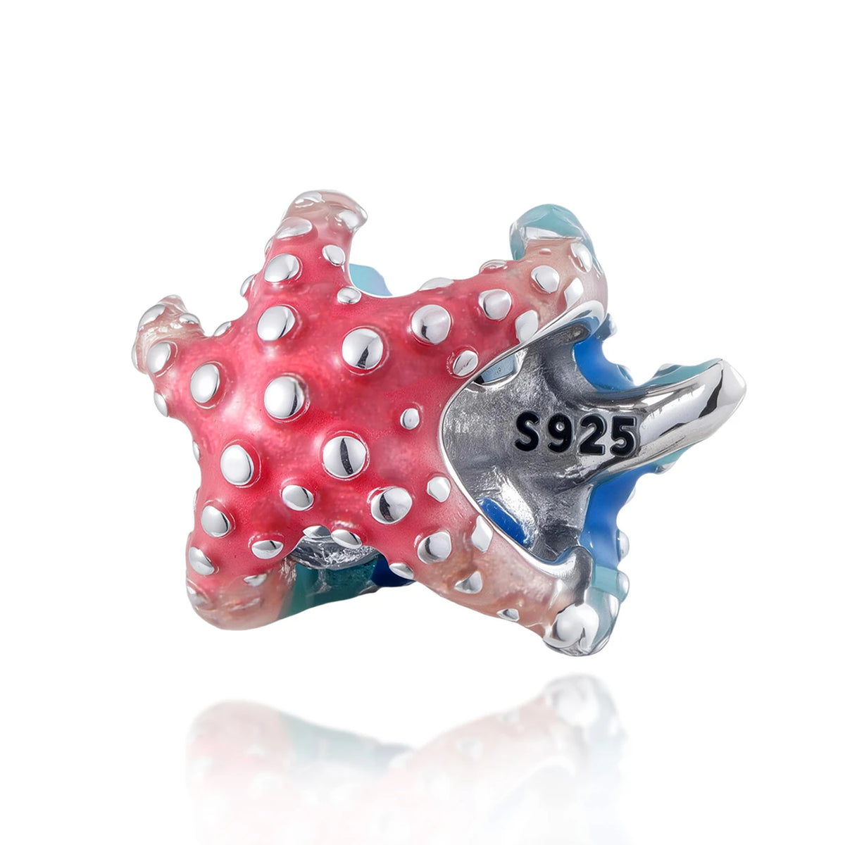 Colgante de plata S925 en forma de estrella de mar rosa con detalles azules