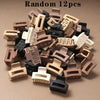 A pile of random 12 pieces of rectangular hair clips in various beige and black colors.