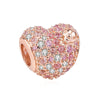 Rose gold heart pendant featuring pink and clear gemstones with a cherry blossom charm.