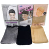 A set of silk and nylon wig cap accessories including a deluxe wig cap and two separate mesh caps.
