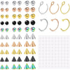 A collection of various replacement fake eyebrow and lip labret studs in silver, gold, and black finishes.