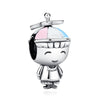 A silver charm depicting a stylized family tree figure with a hat and a small dome top.