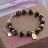 Natural Tigereye Stone 8mm bracelet with gold plated pendant and double heart charm