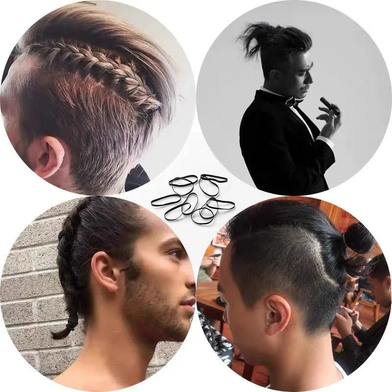 A collage showing various hairstyles, including a cornrow braid, a slicked-back look, and a fade haircut.