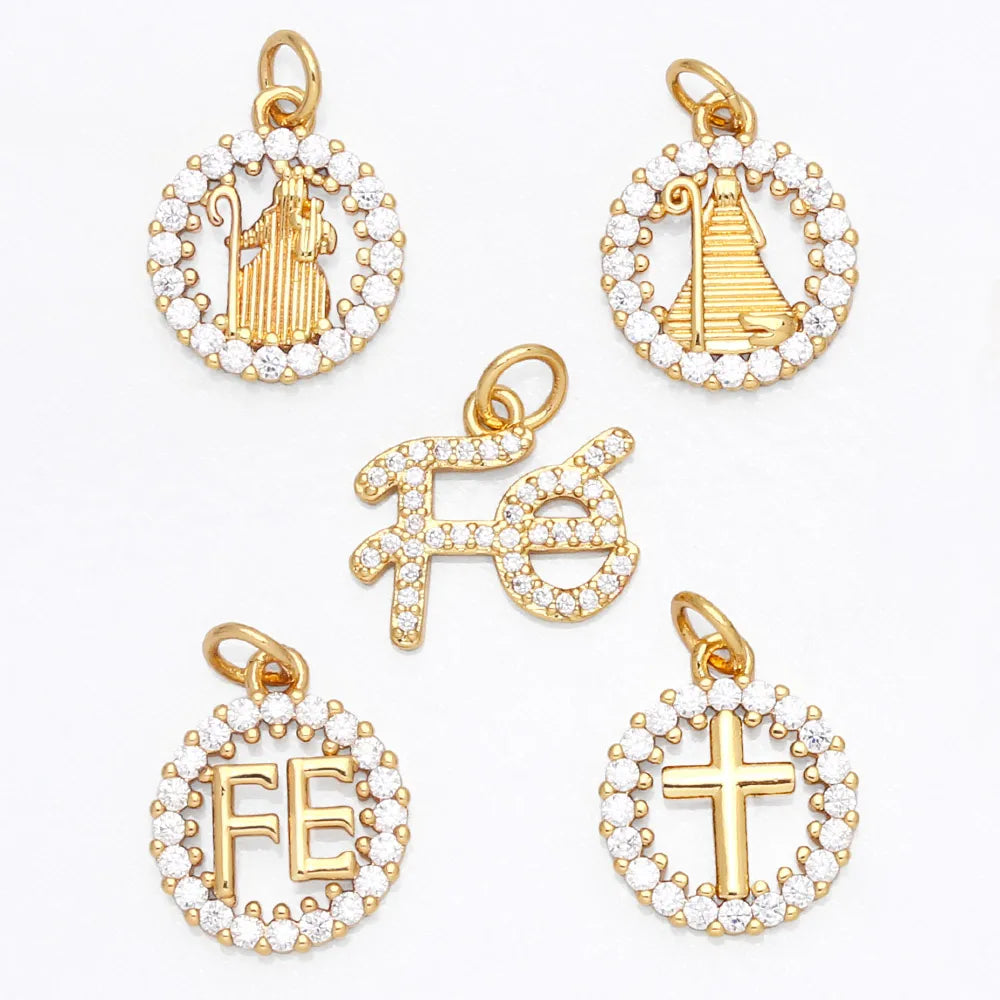 A set of gold-plated charms featuring Virgin Mary figures and crosses for jewelry making.