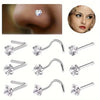 Three pieces of heart star zirconia nostril stud earrings shown in various angles