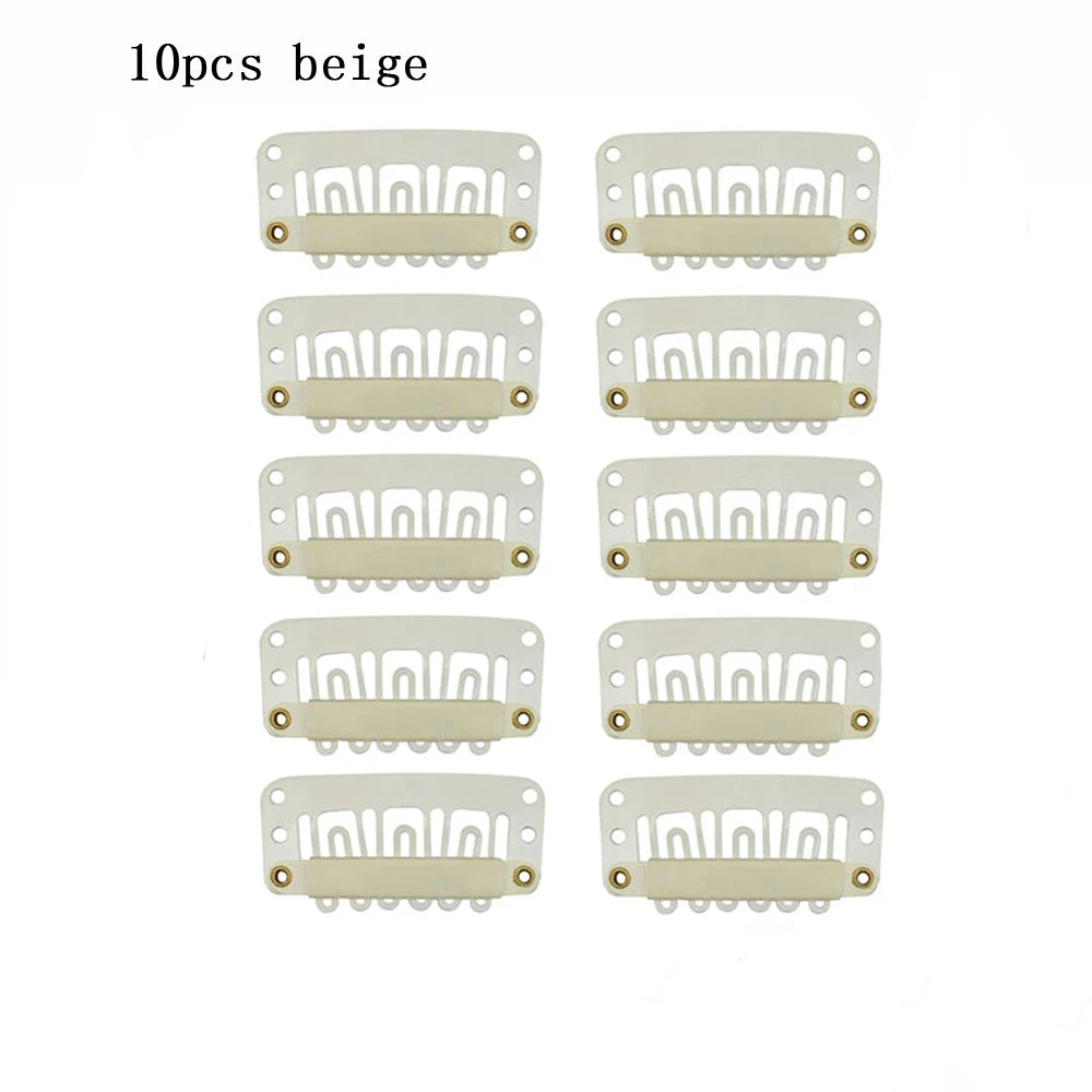 Ten beige precision snap hair extensions for bangs displayed in a grid format.