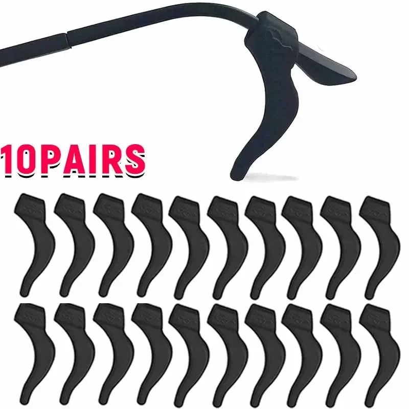 Ten pairs of black invisible silicone anti-slip ear hooks for eyewear