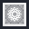 Black and white intricate paisley pattern design on a white background