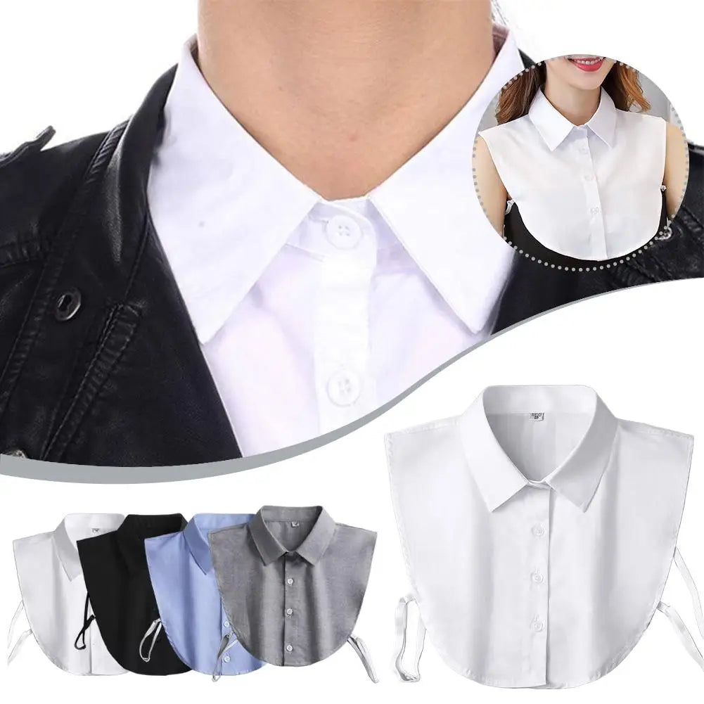 Detachable decorative collar for shirts and sweaters shown in various colors and styles