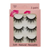 A pink cosmetic box containing three pairs of soft natural reusable mink strip eyelashes.