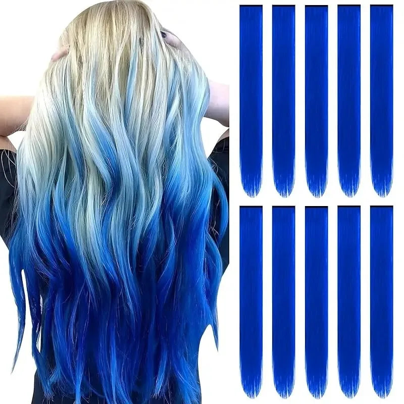 Extensions de cheveux bleues et blanches ombrées, coiffées en ondulations lâches
